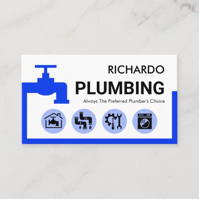 Stylish Blue Leaking Faucet Frame Business Card (Front)