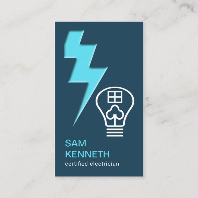 Stylish Blue Lightning Bolt Light Bulb Home Business Card (Front)