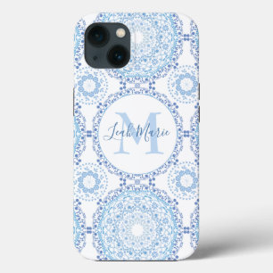 Stylish Blue Mandala Monogram Personalized iPhone 13 Case