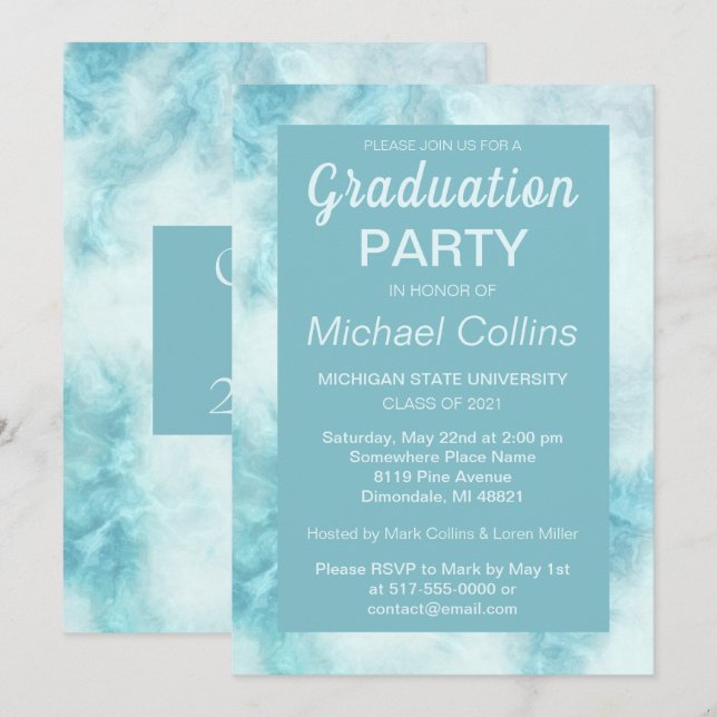 Stylish Blue Marble Party Invitation (Front/Back)