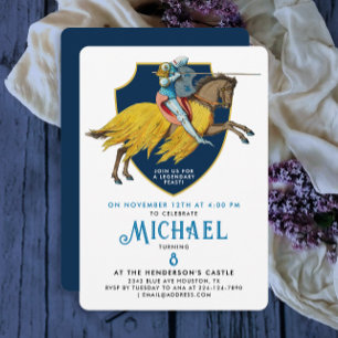 Stylish Blue Medieval Armoured Knight On Horse  Invitation