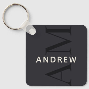 Stylish Blue Monogram and Name Keychain