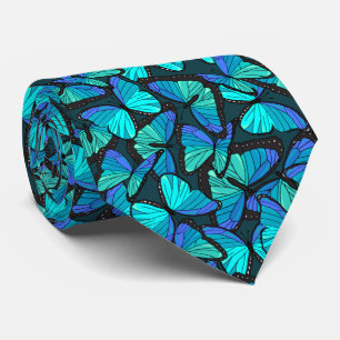Stylish Blue Morpho Butterflies Patterned Wedding Tie