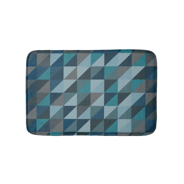 Stylish Blue Ombre Modern Geometric Pattern Bath Mat (Front)