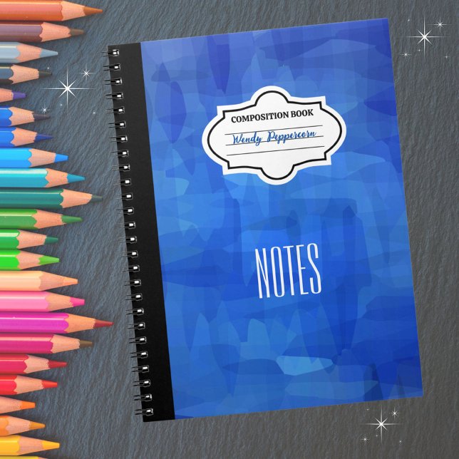Stylish Blue Patterned Personalized Composition  Notebook (Personalize with your name and subject.  Available in multiple colors. )
