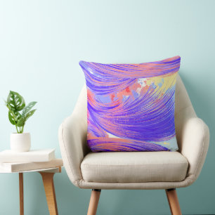 Stylish Blue pink Abstract Feathers Decorative Cus Throw Pillow