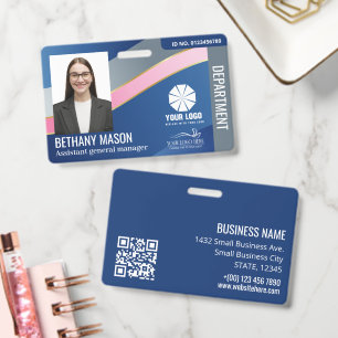 Stylish Blue Pink Faux Gold Wave Photo 2 Logos Badge
