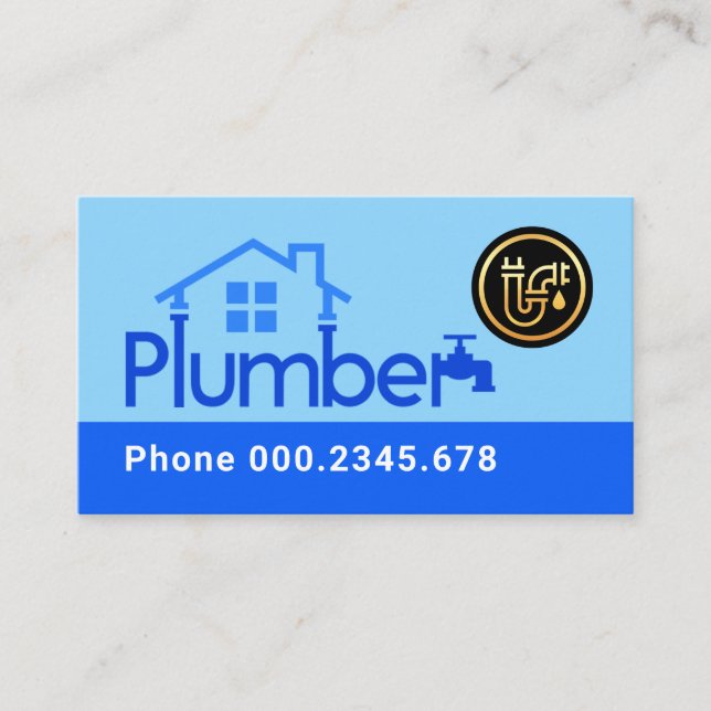 Stylish Blue Plumber Pipes Home Frame Business Card (Front)