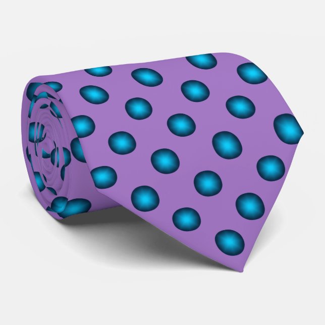 Stylish Blue Polka Dot w. Lavender Background Tie (Rolled)
