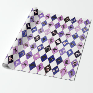 Stylish Blue Purple Equestrian Diamond Pattern Wrapping Paper