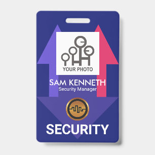 Stylish Blue Red Arrows Security Photo Template Badge