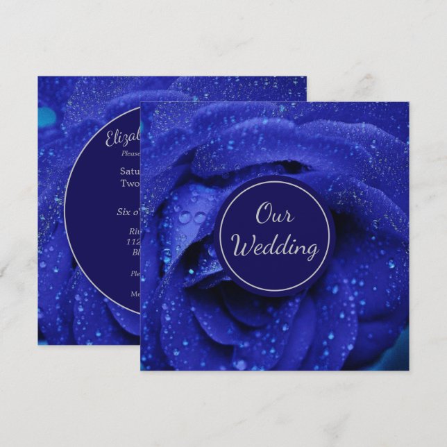 Stylish Blue Rose Wedding Invitation (Front/Back)
