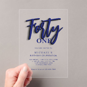 Stylish Blue Script Forty 40th Adult Birthday Acrylic Invitations