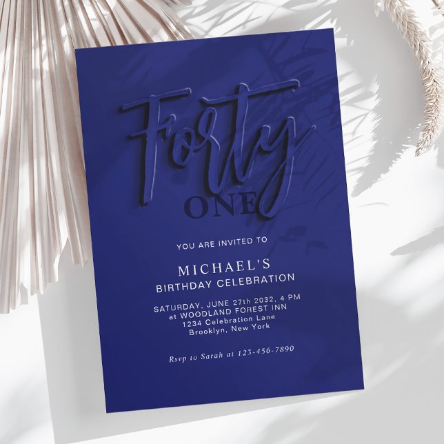 Stylish Blue Script Forty 40th Adult Birthday Invitation (Creator Uploaded)