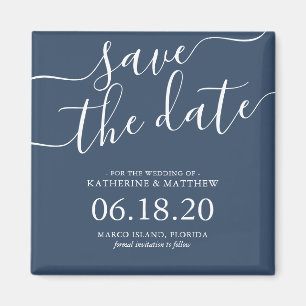 Stylish Blue Script Wedding Save the Date Magnet
