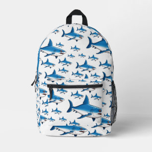Stylish Blue Shark Pattern Printed Backpack