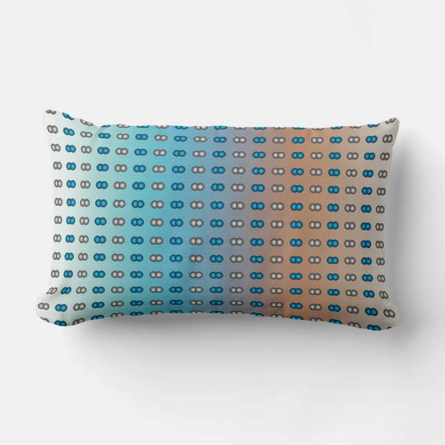Stylish Blue & Silver Polka Dots on Blue & Orange Lumbar Pillow (Front)