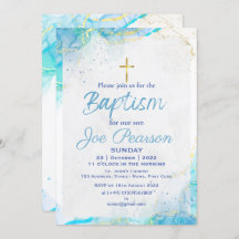 Stylish Blue Son Baptism Invitation Card