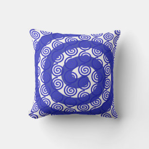 Stylish Blue Spiral and White Throw Pillow