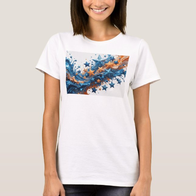 Stylish Blue STARS IN THE SKY Statement Tee (Front)