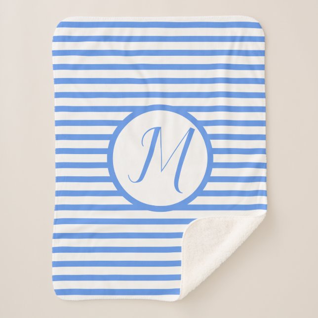 Stylish Blue Stripes M Monogram Throw Blanket (Front)