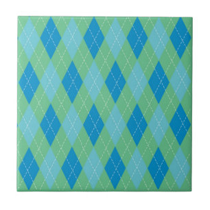 Stylish Blue Teal Green Argyle Pattern Tile