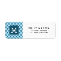 Stylish Blue Teardrop Monogram Address Label