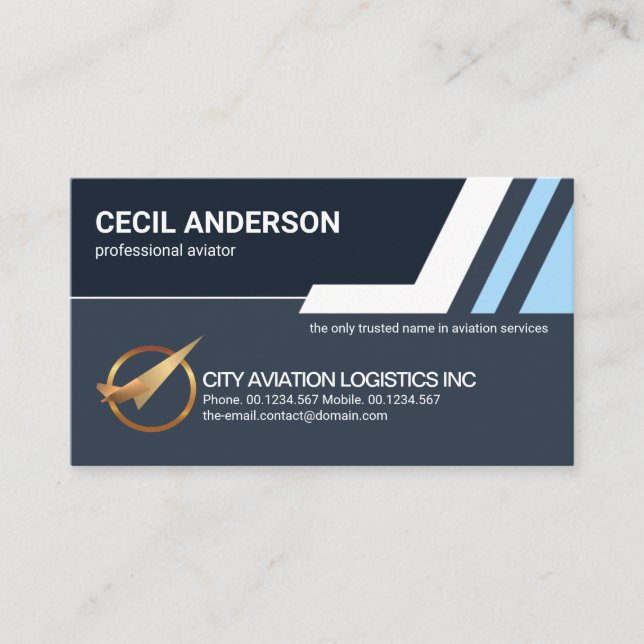 Stylish Blue Upwards Sky Lines Aviation Logistics Business Card (Front)