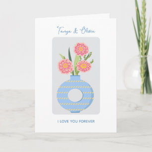 Stylish blue vase with colourful flowers design card