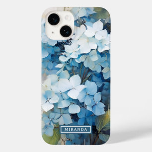 Stylish Blue Watercolor Hydrangea Name Template Case-Mate iPhone 14 Case