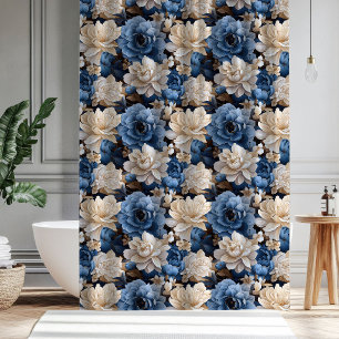 Stylish Blue White Floral Ivory Shower Curtain  