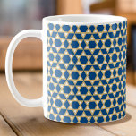 Stylish Blue White & Gold Star Pattern Coffee Mug<br><div class="desc">Stylish coffee mug with a 'Star of David' pattern in blue, white and a gold colour. Blue background colour can also be customized. ♦ If you'd like to change the background colour, click "Personalize this template" ♦ Click "Edit using Design Tool" ♦ Look for 'Background' in the layers list and...</div>