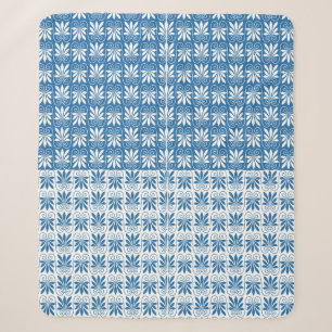 Stylish Blue & White Greek Floral Pattern Sherpa Blanket