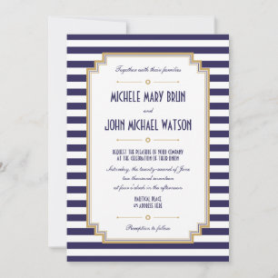 Stylish Blue White Nautical Wedding Invitation