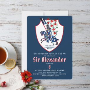 Stylish Blue White Red Medieval Armour Knight Hors Invitation