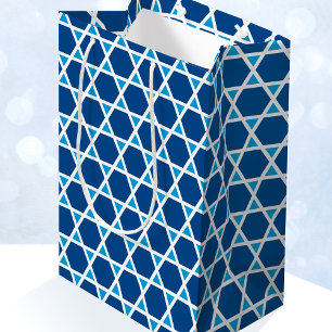 Stylish Blue White Star Pattern Birthday Medium Gift Bag