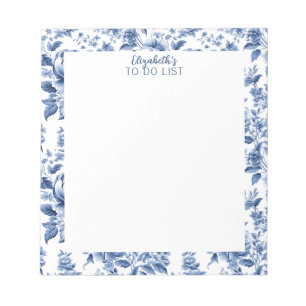 Stylish Blue White Vintage Rose Floral Notepad
