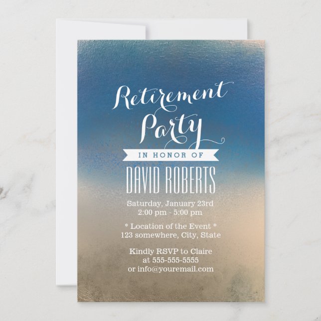 Stylish Blue & White Winter Retirement Party Invitation (Front)