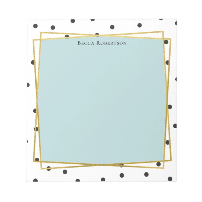 Stylish Blue with Confetti Dots and Your Name Notepad (Front)