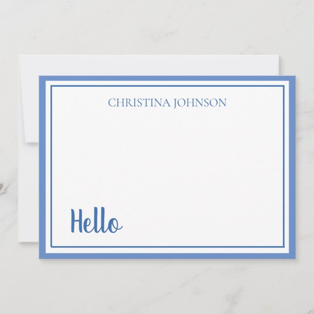 Stylish Blue with Name Flat Note Card (Front)