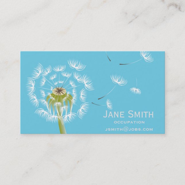 Stylish blue with white dandelion professional business card (Front)
