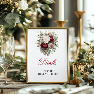 Stylish Blush Burgundy Drinks 8x10 Tabletop Sign