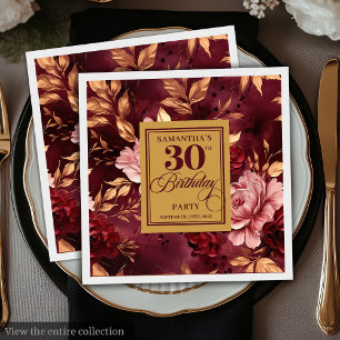 Stylish Blush Burgundy Gold 30th Birthday Napkins 