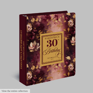 Stylish Blush Burgundy Gold 30th Birthday Photo Binder