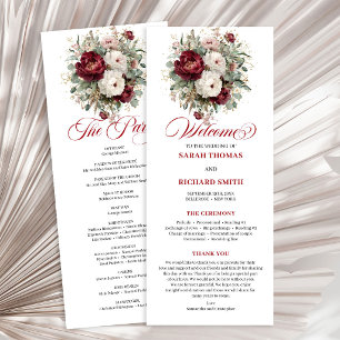 Stylish Blush Burgundy Greenery Wedding Program