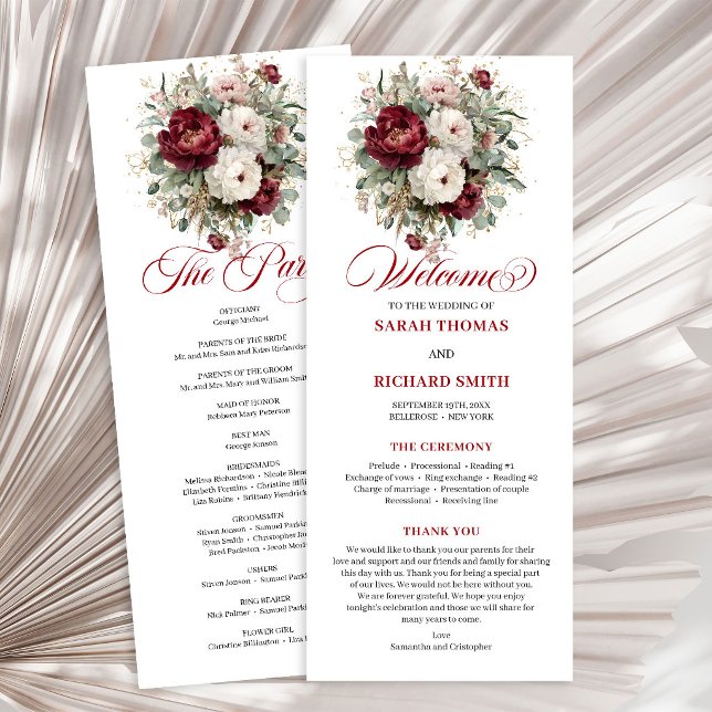 Stylish Blush Burgundy Greenery Wedding Program (Stylish Blush Burgundy Greenery Wedding Program)