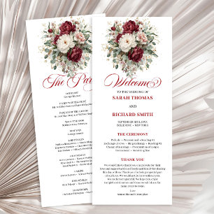 Stylish Blush Burgundy Greenery Wedding Program