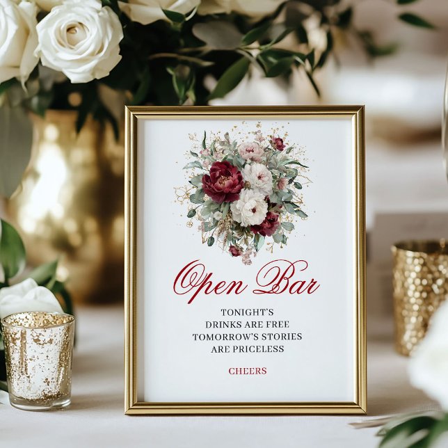 Stylish Blush Burgundy Open Bar Tabletop Sign (Stylish Blush Burgundy Open Bar Tabletop Sign)