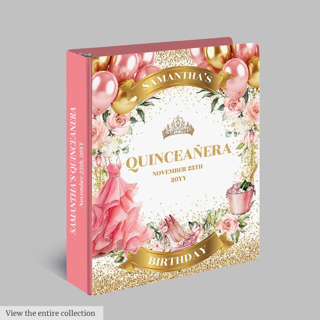 Stylish Blush Gold Quinceañera Party Ring Binder (Stylish Blush Gold Quinceañera Party Ring Binder)