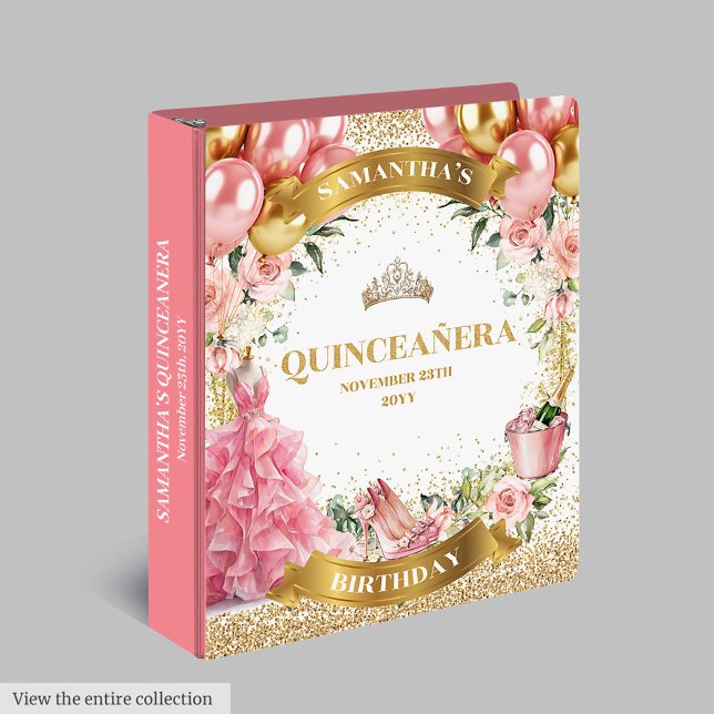 Stylish Blush Gold Quinceañera Photo Album Gift Binder (Stylish Blush Gold Quinceañera Photo Album Gift 3 ring binder)